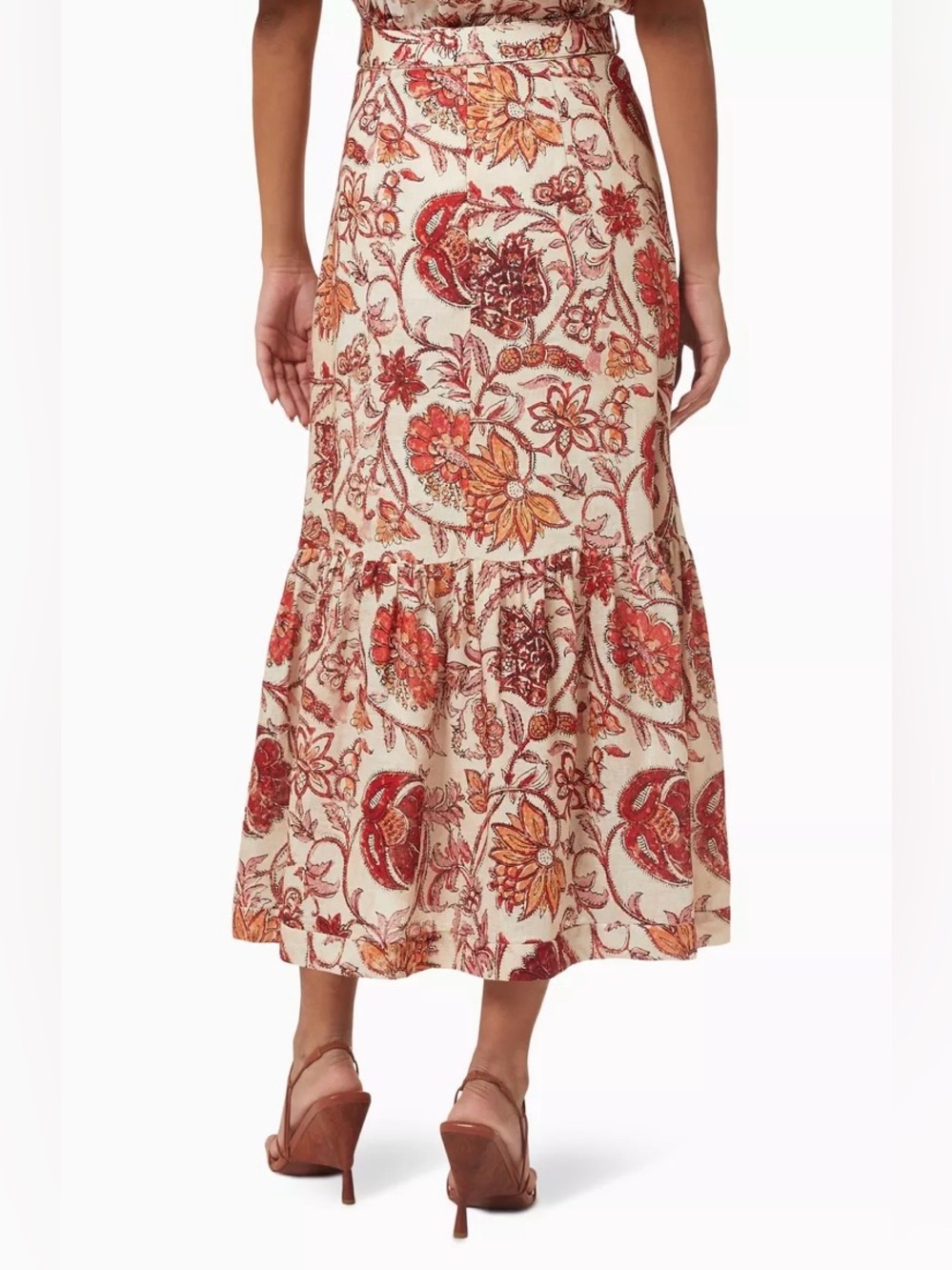 Zimmermann Vitali Midi Skirt in Cream and Red - Picture 3 of 6
